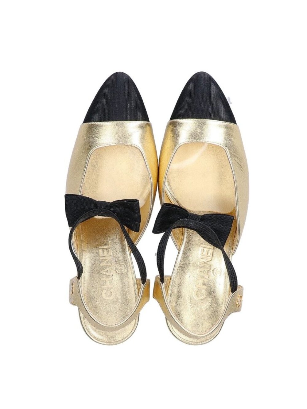 Chanel Gold Black Ribbon CC Logo Pumps 35 Heel - Picture 5 of 7